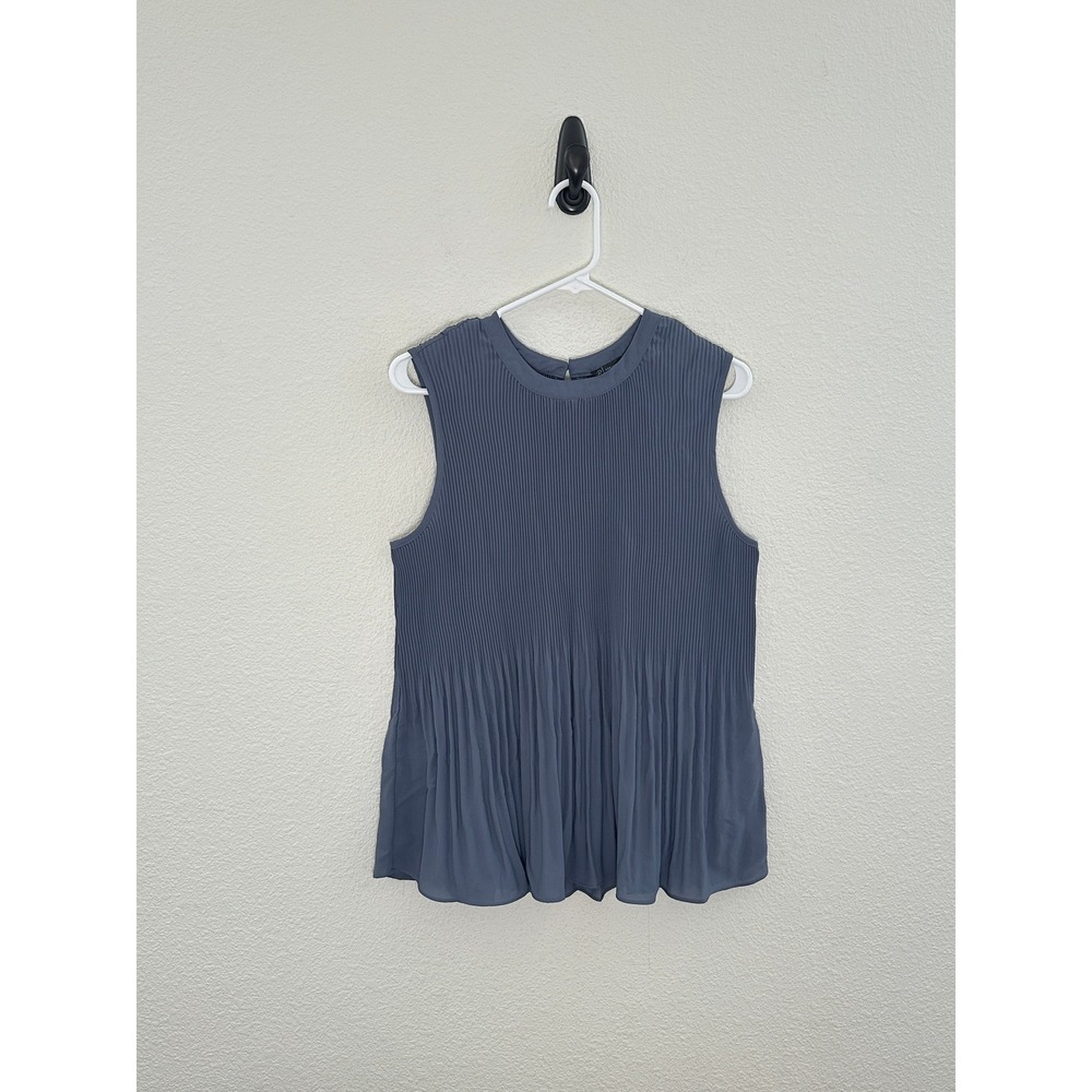 Adrianna Papell Pleated Top Women XL Blue Sleeveless Keyhole Back‎ Blouse